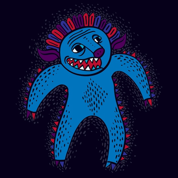 Personaje cómico, vector divertido monstruo alienígena sonriente. Símbolo gráfico de idea de expresión emocional, elemento de diseño.