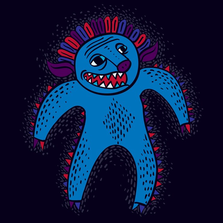 Vector personaje cómico, vector divertido monstruo alienígena sonriente. símbolo gráfico de idea de expresión emocional, elemento de diseño.