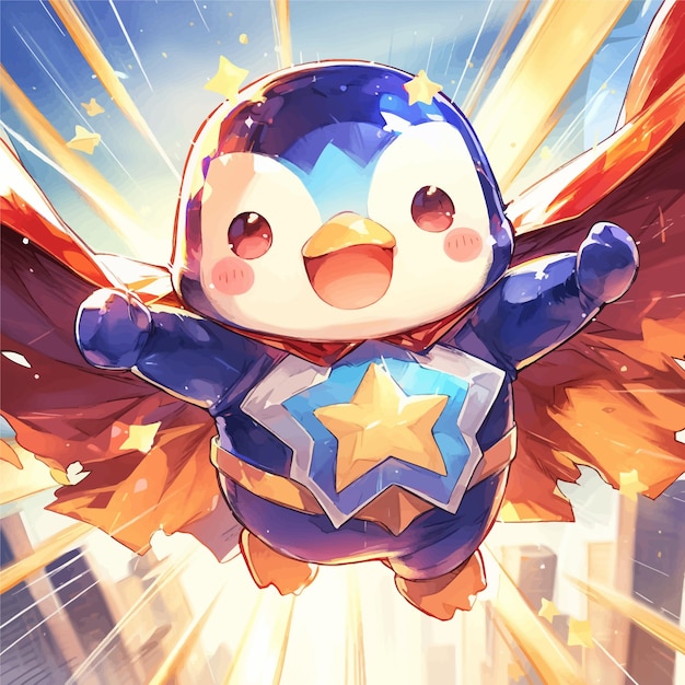 Vector un personaje de cómics con una estrella en el pecho está volando en el cielo