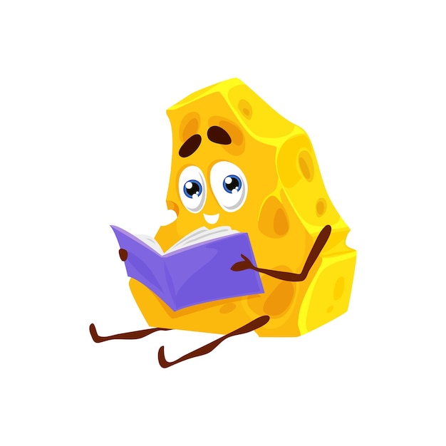 Personaje de comida divertida de libro de lectura de queso de dibujos animados