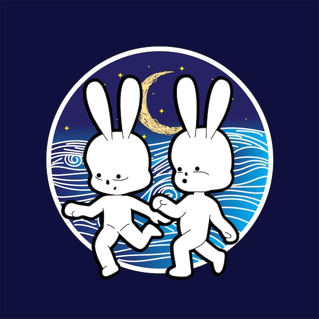 Personaje de conejito para icono y logotipo de año nuevo con antecedentes asiáticos