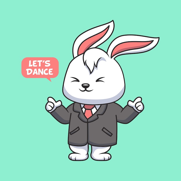 El personaje de conejo kawaii posa y dice vamos a bailar.