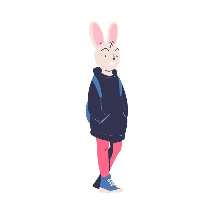 Vector personaje de conejo con mochila con capucha ilustración vectorial