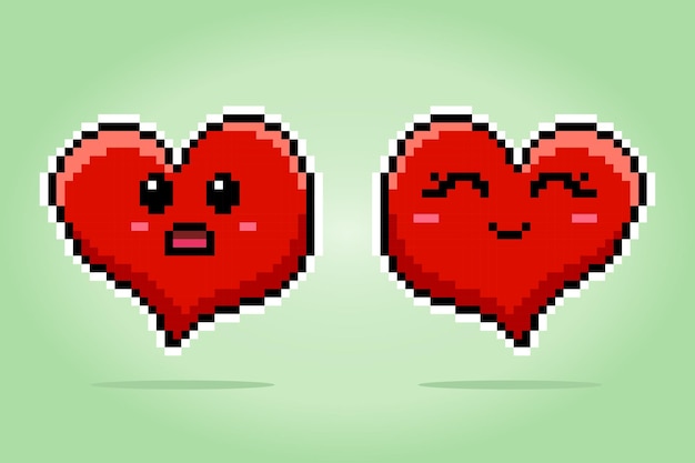 Personaje de corazón de píxeles de 8 bits Pareja de iconos de amor en ilustraciones vectoriales