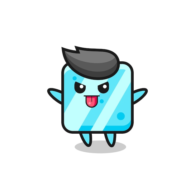 Personaje de cubo de hielo travieso en pose burlona, diseño de estilo lindo para camiseta, pegatina, elemento de logotipo