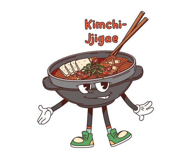 El personaje del cuenco de kimchi jjigae coreano de dibujos animados