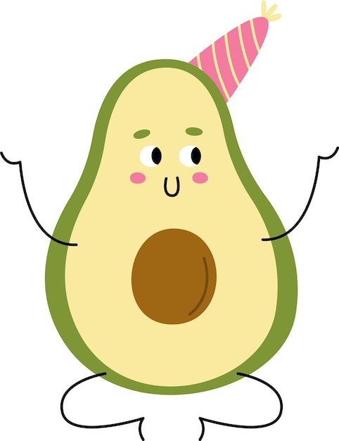 Personaje de cumpleaños de aguacate con sombrero de cono