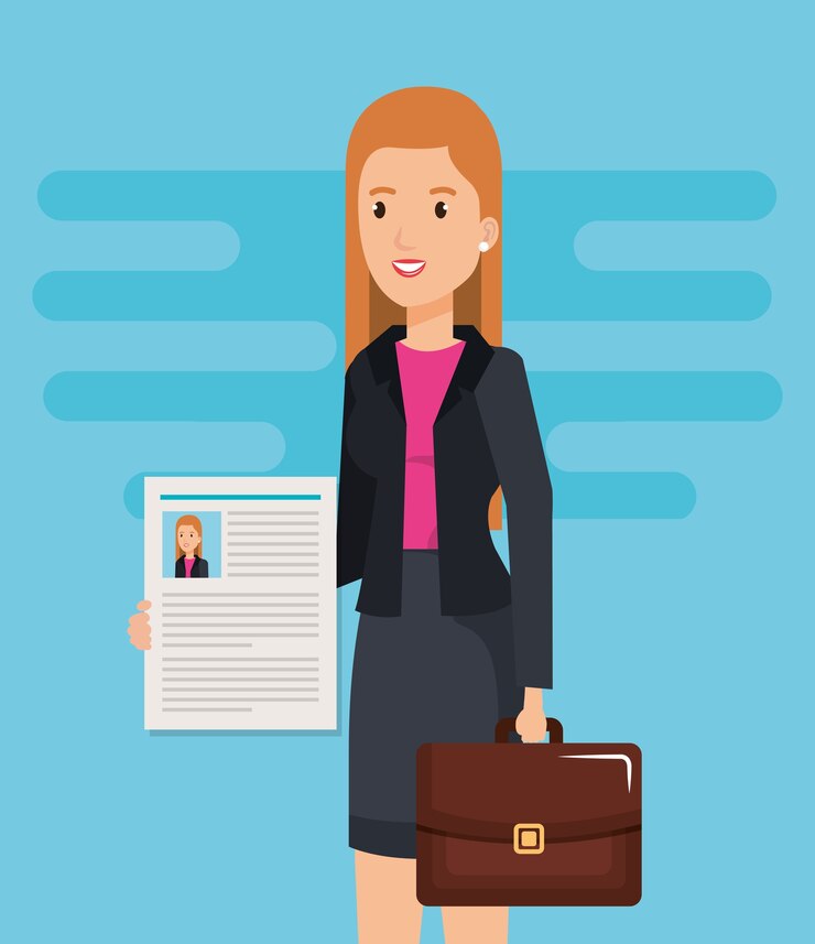 Vector personaje currículum vitae mujer