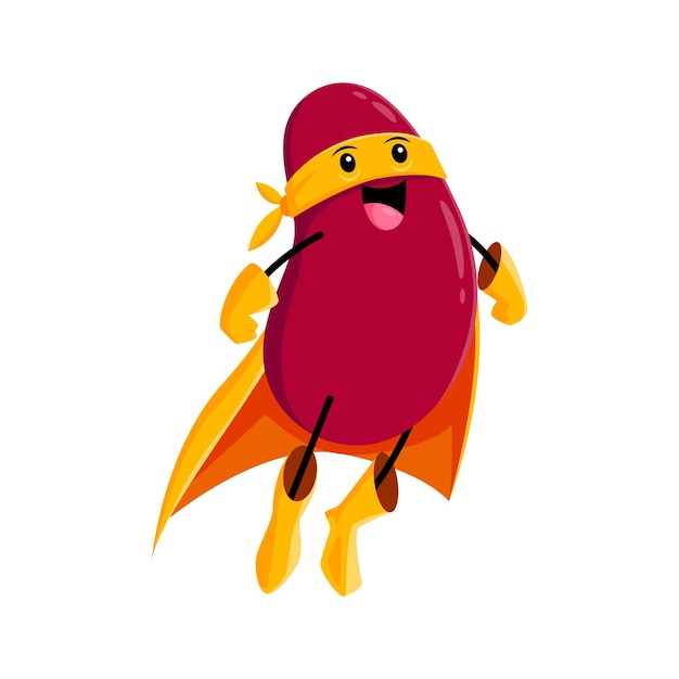 Personaje de defensor de superhéroe de frijol de dibujos animados