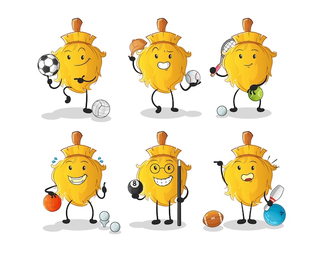 Personaje deportivo de escoba. vector de mascota de dibujos animados