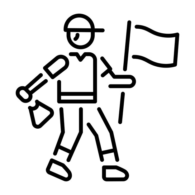 Un personaje deportivo sosteniendo un icono de estilo de línea de bandera