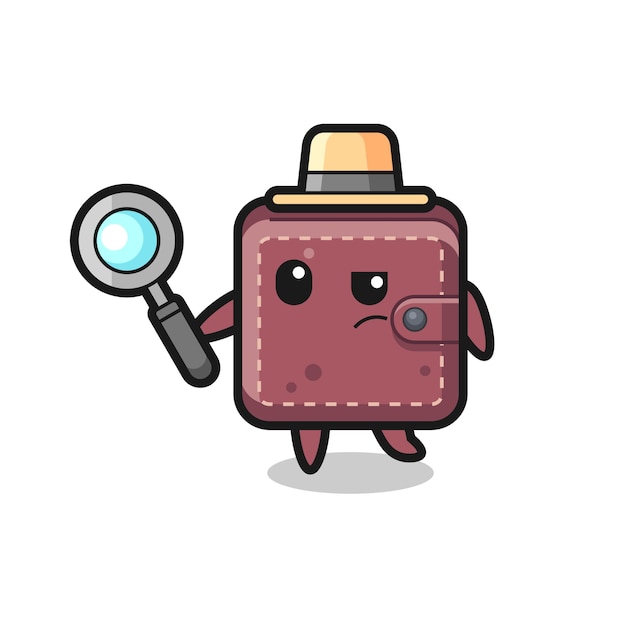 El personaje de detective de billetera de cuero está analizando un caso, diseño de estilo lindo para camiseta, pegatina, elemento de logotipo