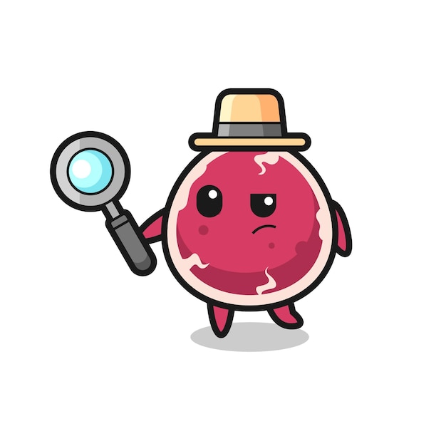 El personaje de detective de carne está analizando un caso, diseño de estilo lindo para camiseta, pegatina, elemento de logotipo