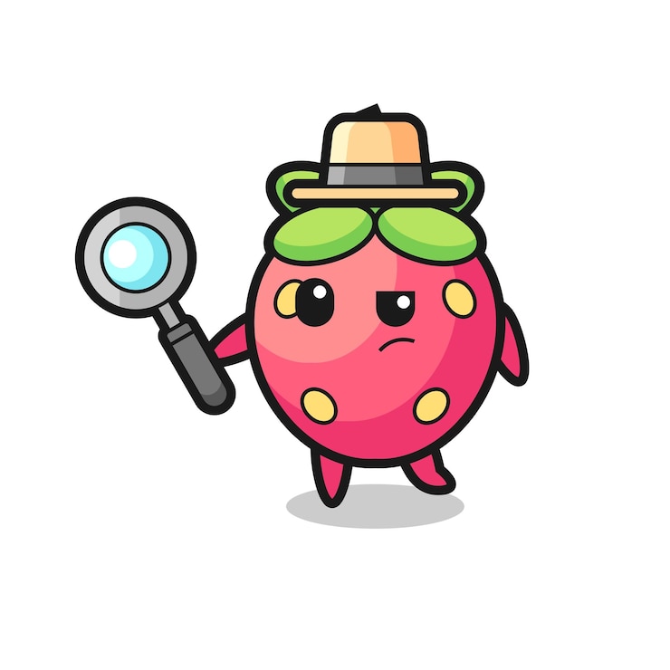 Vector el personaje detective de fresa está analizando un caso.