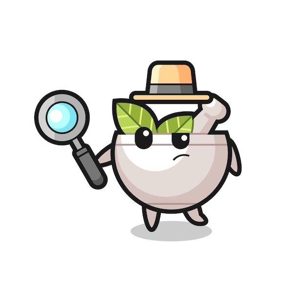 El personaje de detective de herbal bowl está analizando un caso, diseño de estilo lindo para camiseta, pegatina, elemento de logotipo