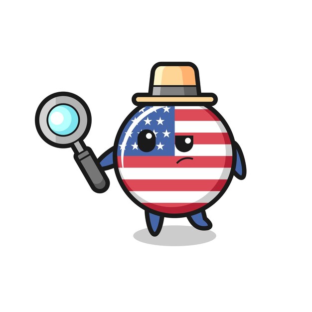 El personaje detective de la insignia de la bandera de los Estados Unidos está analizando un caso