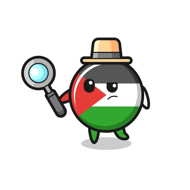 El personaje detective de la insignia de la bandera palestina está analizando un caso