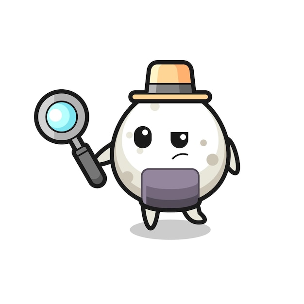 El personaje detective de Onigiri está analizando un diseño de estilo lindo de caso para el elemento del logotipo de la etiqueta de la camiseta