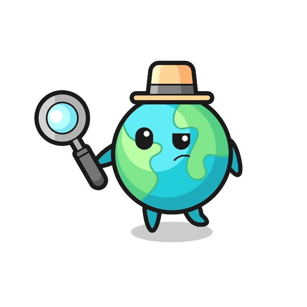 El personaje de detective de la tierra está analizando un caso, diseño de estilo lindo para camiseta, pegatina, elemento de logotipo