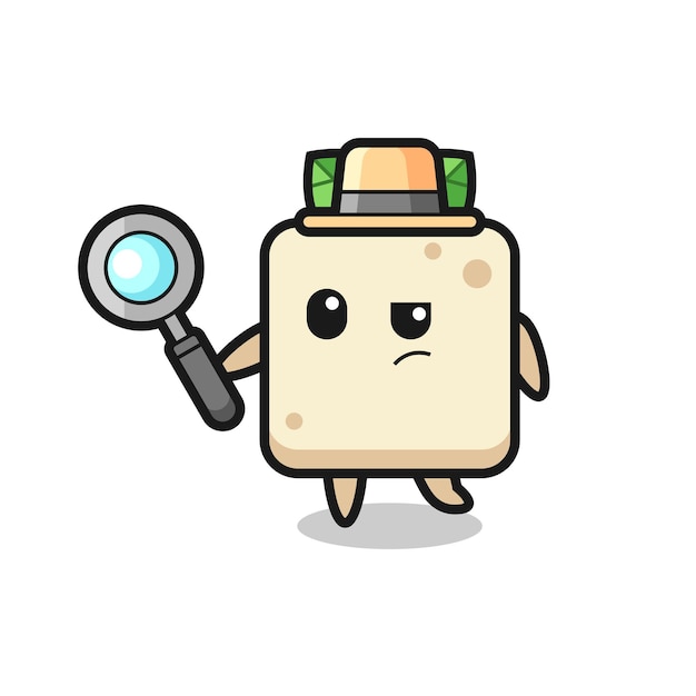 El personaje de detective de tofu está analizando un caso, diseño de estilo lindo para camiseta, pegatina, elemento de logotipo