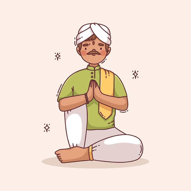 Un personaje dibujado a mano posa una ilustración