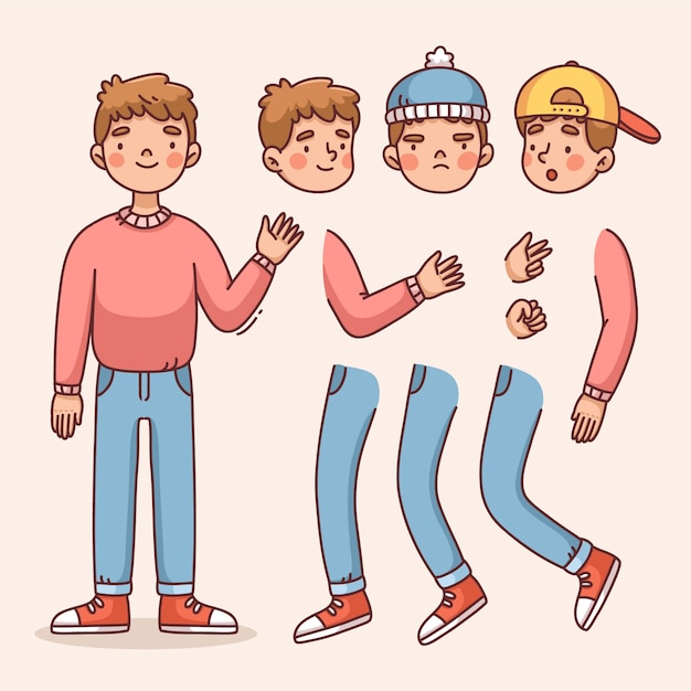 Un personaje dibujado a mano posa una ilustración