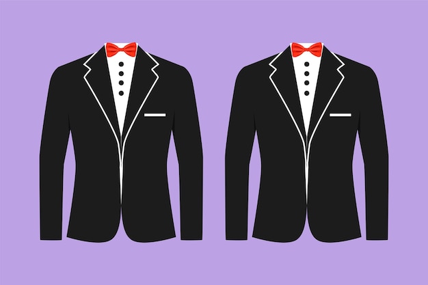 Personaje dibujo plano hombre estilizado traje formal logotipo etiqueta plantilla volante pegatina símbolo hombres chaqueta boda hombres traje esmoquin icono de ropa en estilo empresarial diseño de dibujos animados ilustración vectorial