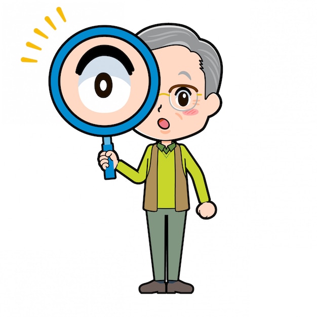 Personaje de dibujos animados abuelo, lente
