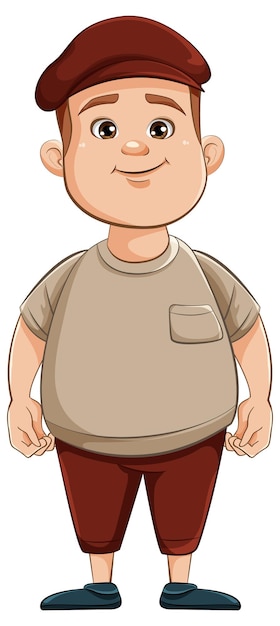 Personaje de dibujos animados adolescente gordito con sombrero