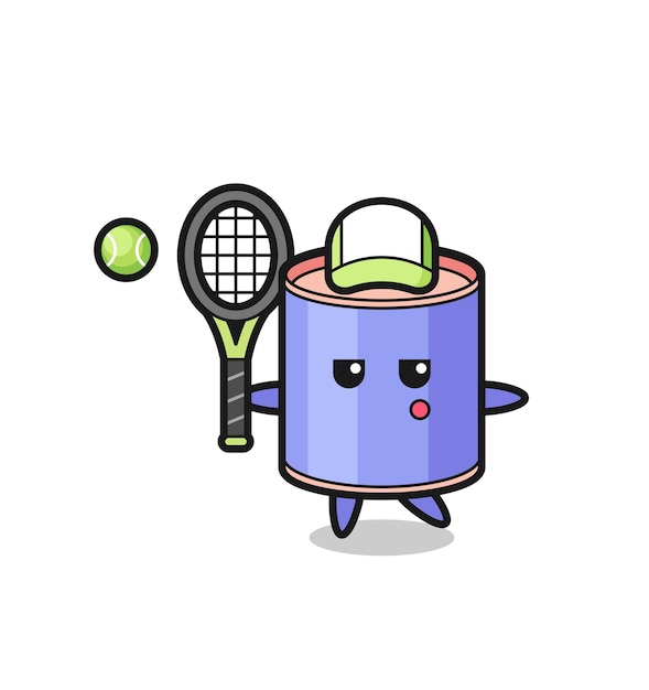 Personaje de dibujos animados de la alcancía del cilindro como diseño lindo de un jugador de tenis