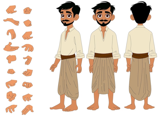 Personaje de dibujos animados de un aldeano indio
