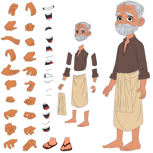 Personaje de dibujos animados de un anciano indio