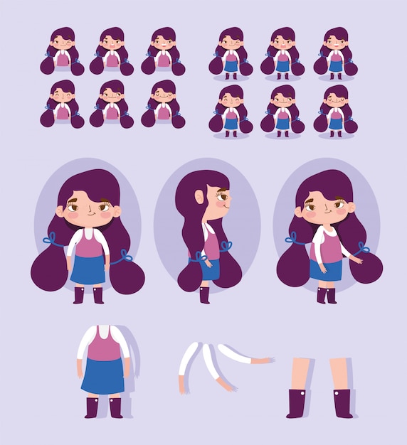 Personaje de dibujos animados animación niña algunas partes del cuerpo