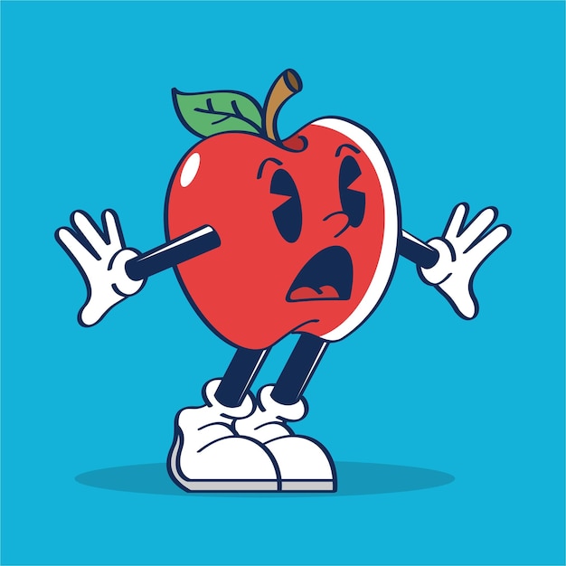 Un personaje de dibujos animados Apple se sorprende con una ilustración de cara linda Vector de dibujo a mano