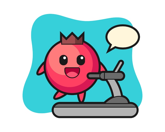 Personaje de dibujos animados de arándano caminando en la caminadora, estilo lindo, etiqueta engomada, elemento del logotipo