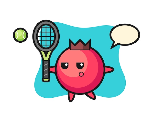 Personaje de dibujos animados de arándano como jugador de tenis, estilo lindo, pegatina, elemento de logotipo