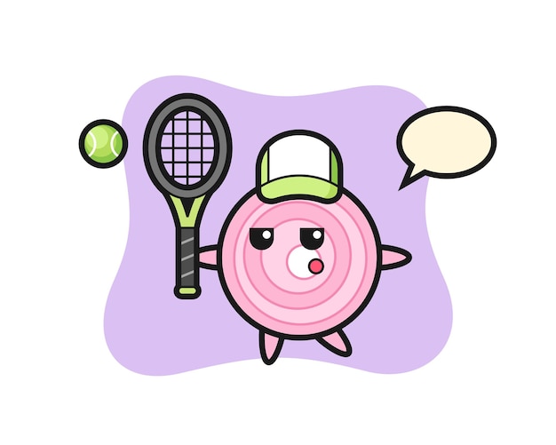 Personaje de dibujos animados de aros de cebolla como tenista, diseño de estilo lindo para camiseta, pegatina, elemento de logotipo