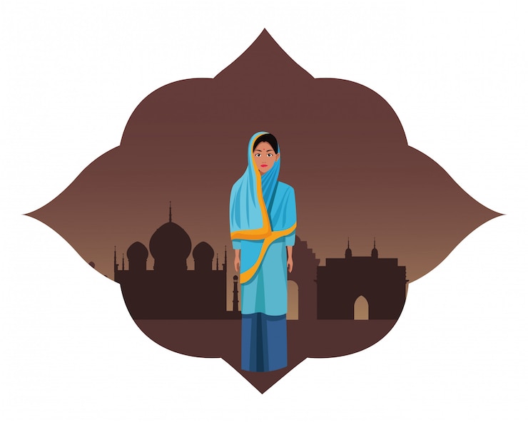 Vector personaje de dibujos animados de avatar de mujer india
