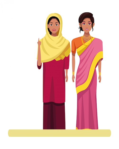 Personaje de dibujos animados de avatar de mujeres indias