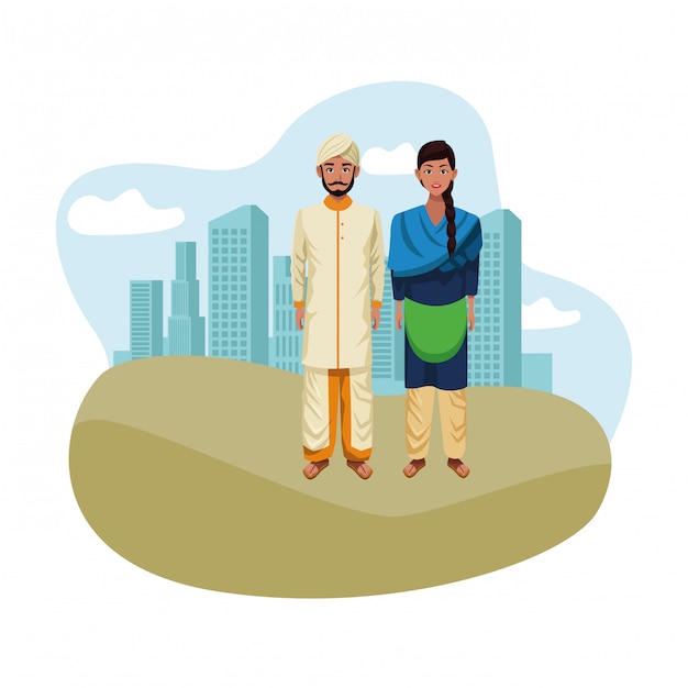 Personaje de dibujos animados de avatar pareja india