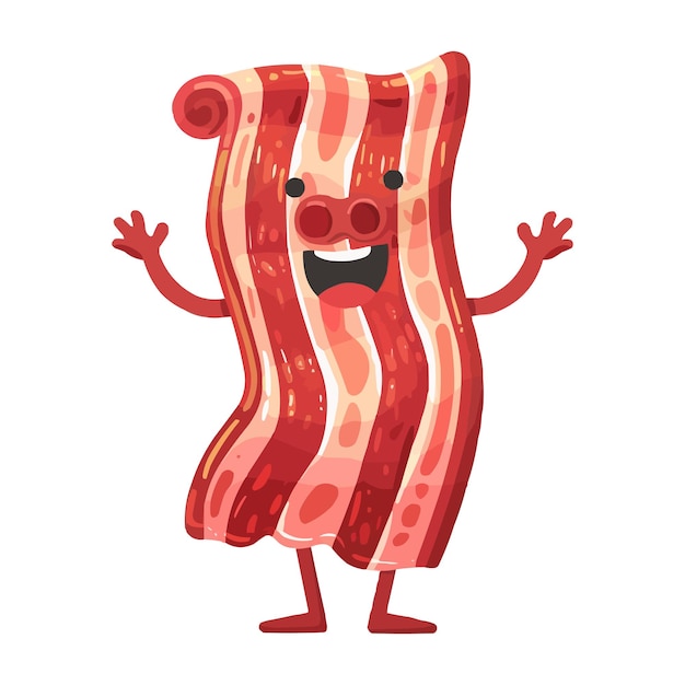 Un personaje de dibujos animados de Bacon con brazos y piernas sobre un fondo blanco