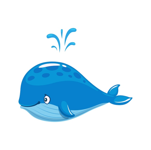 Personaje de dibujos animados ballena azul con fuente de agua
