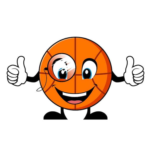 Personaje de dibujos animados de baloncesto con gafas de sol dando pulgar arriba vector de personaje de mascota