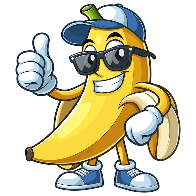 Vector personaje de dibujos animados banana dando una ilustración vectorial de pulgares hacia arriba en fondo blanco