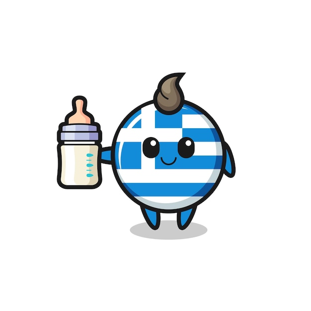 Personaje de dibujos animados de bandera de grecia bebé con botella de leche