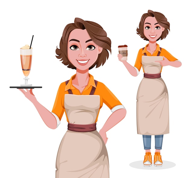Personaje de dibujos animados de barista de mujer hermosa