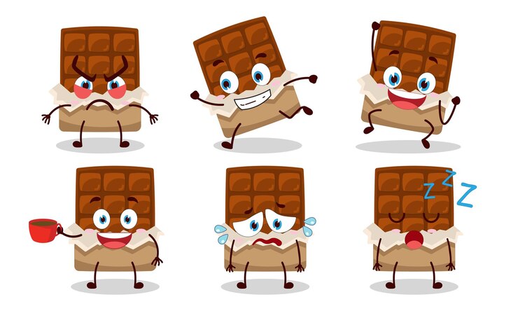 Vector personaje de dibujos animados de barra de chocolate de mordedura divertida con varias ilustraciones de diseño de actividades de postura