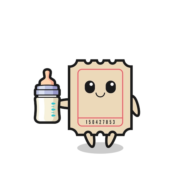 Personaje de dibujos animados de boleto de bebé con botella de leche