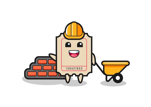 Personaje de dibujos animados de boleto como constructor, diseño de estilo lindo para camiseta, pegatina, elemento de logotipo
