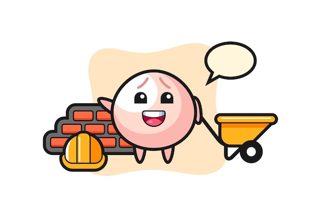 Personaje de dibujos animados de bollo de carne como constructor, diseño de estilo lindo para camiseta, pegatina, elemento de logotipo